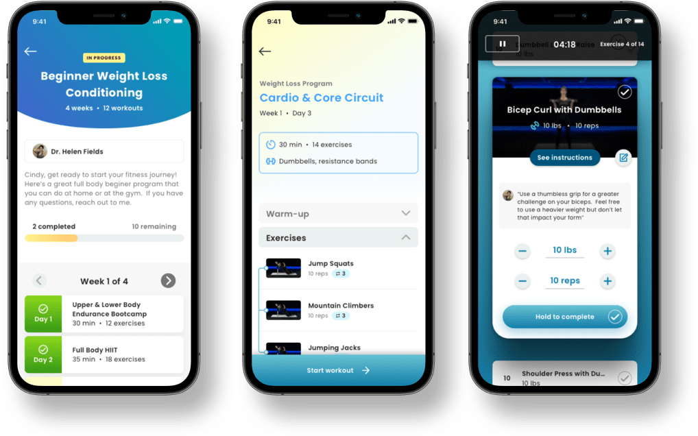 Multiple phone screens displaying the new Connected Training feature