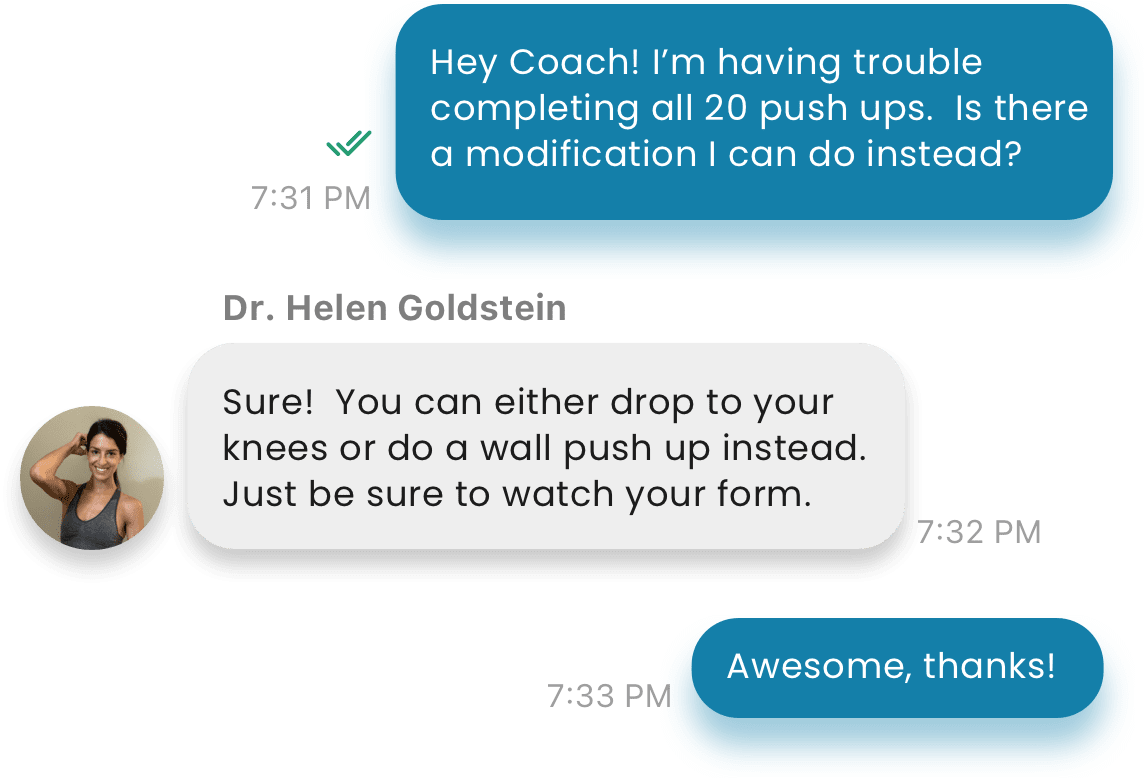 Text messages sent between a FlexIt user and their connected training coach.